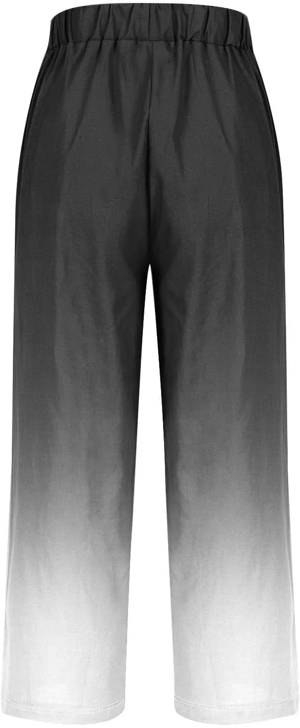 Linen Pants for Women Casual Loose High Waist Wide Leg Palazzo Pants 2025 Summer Boho Floral Flowy Beach Trousers