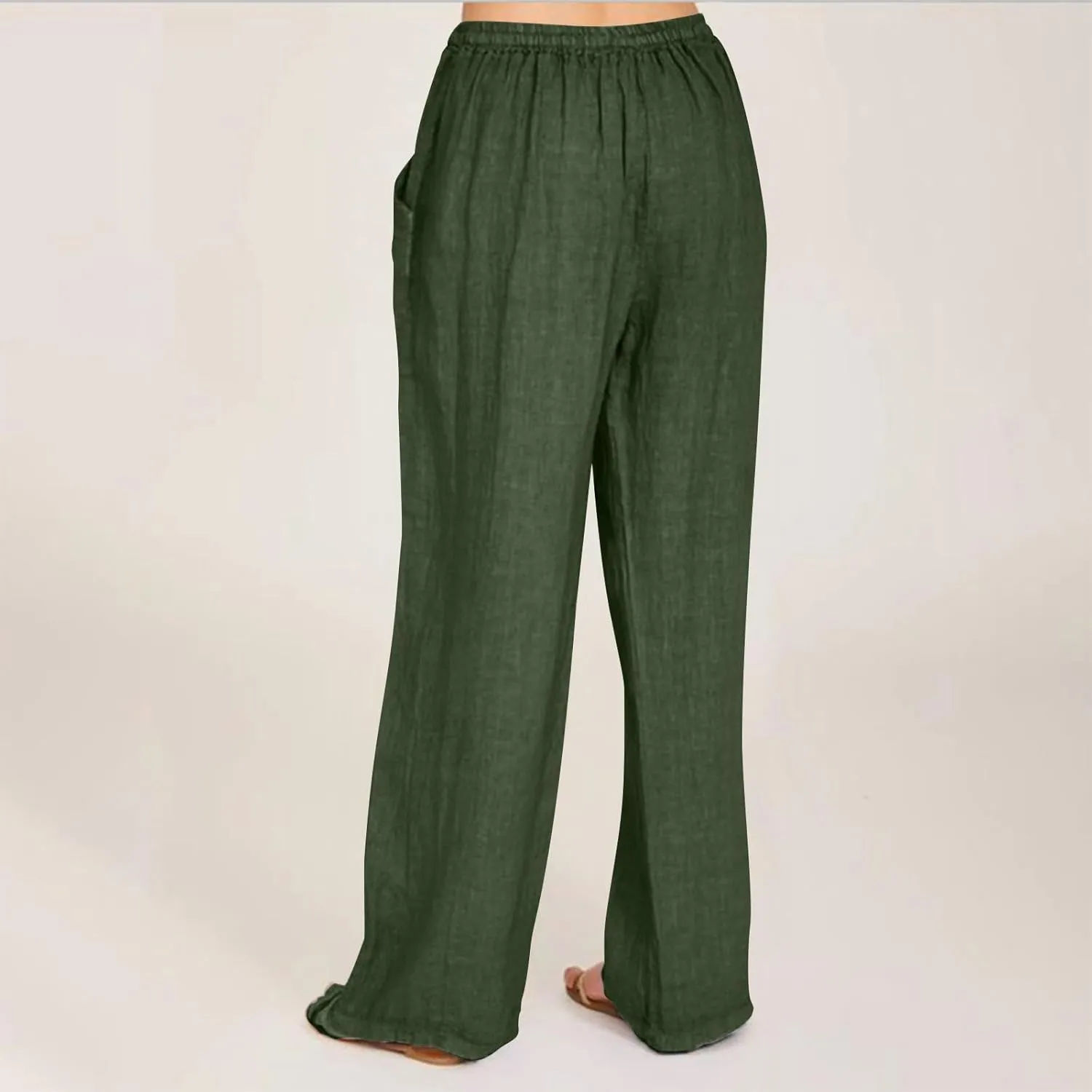 Linen Pants Women High Waisted Wide Leg Pants Drawstring Loose Fit Summer Trousers Beach Resort Wear 2025