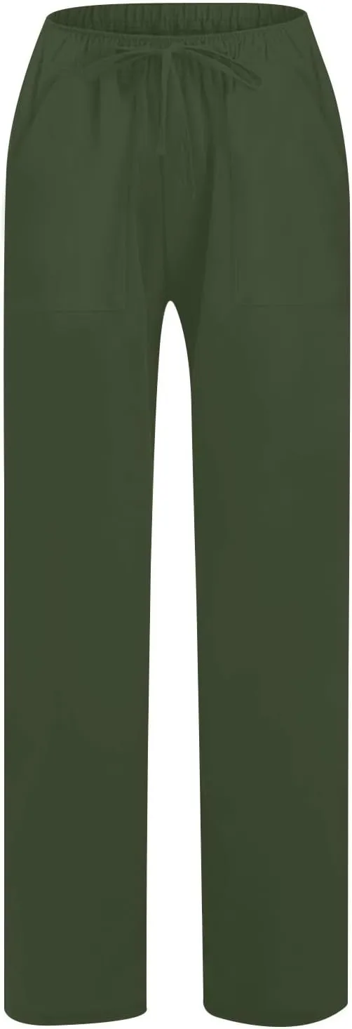 Linen Pants Women High Waisted Wide Leg Pants Drawstring Loose Fit Summer Trousers Beach Resort Wear 2025