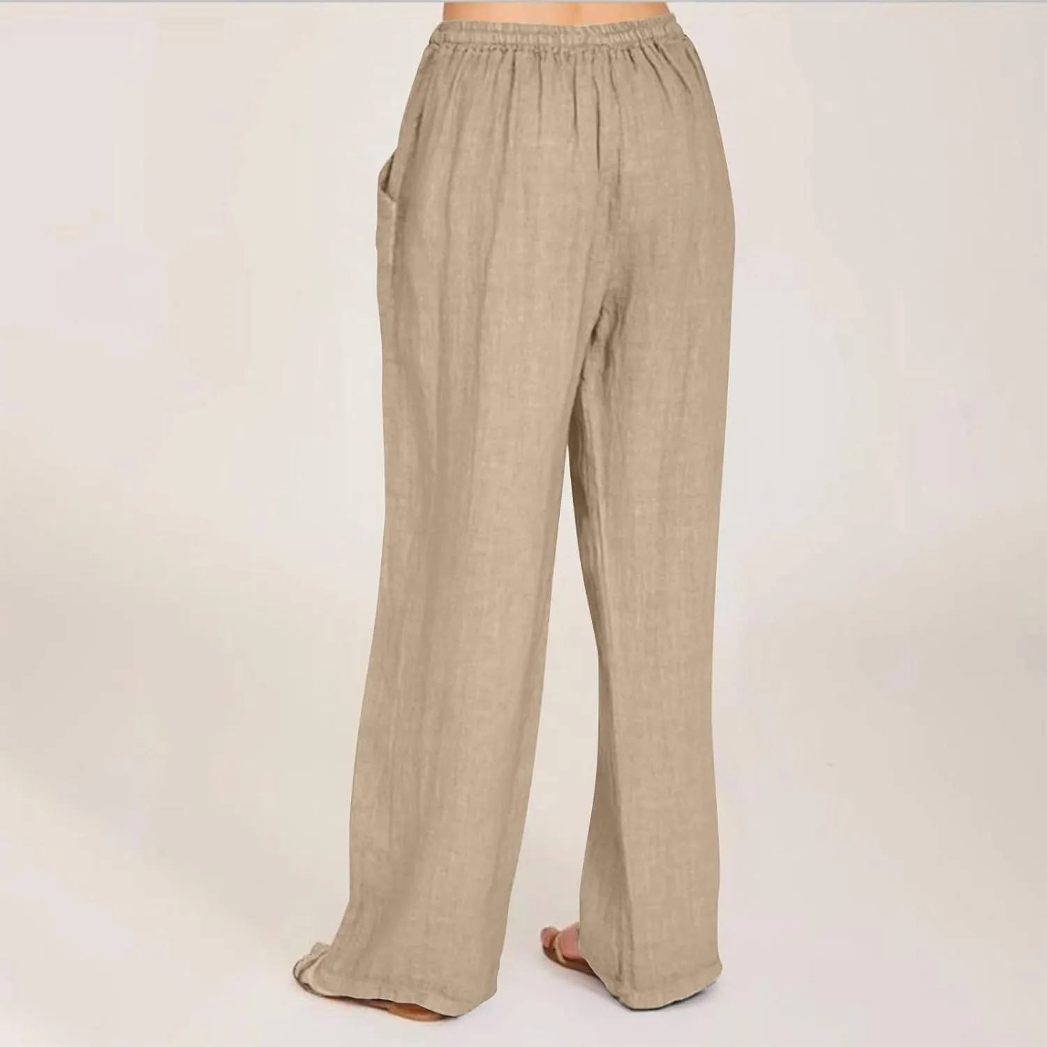 Linen Pants Women High Waisted Wide Leg Pants Drawstring Loose Fit Summer Trousers Beach Resort Wear 2025