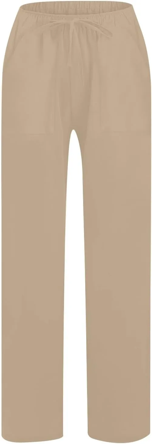 Linen Pants Women High Waisted Wide Leg Pants Drawstring Loose Fit Summer Trousers Beach Resort Wear 2025