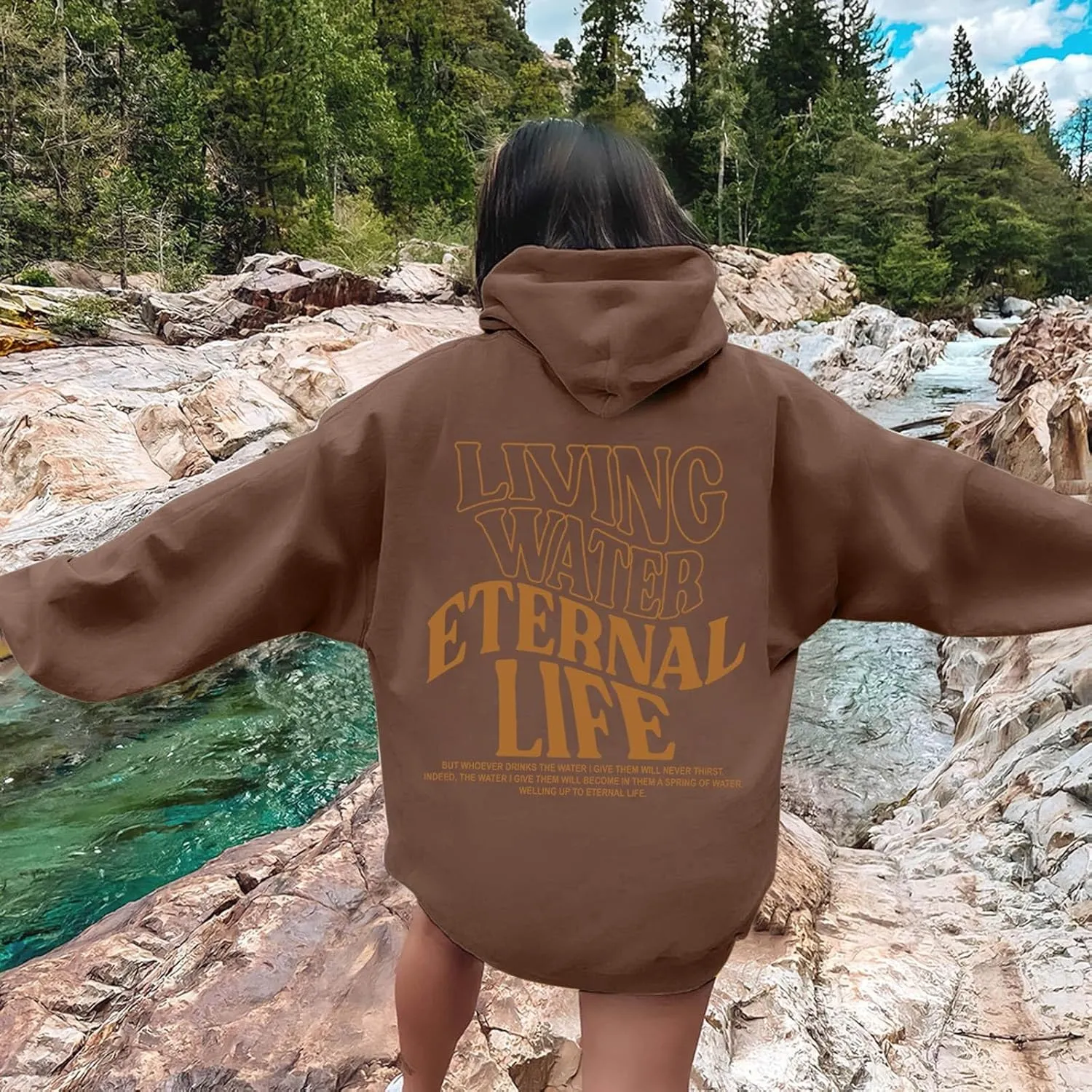 Living Water Eternal Life Christian Womens Hoodies Jesus Faith Graphic Oversized Long Sleeve Sweatshirts Fall Casual Pullover