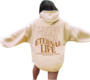 Living Water Eternal Life Christian Womens Hoodies Jesus Faith Graphic Oversized Long Sleeve Sweatshirts Fall Casual Pullover