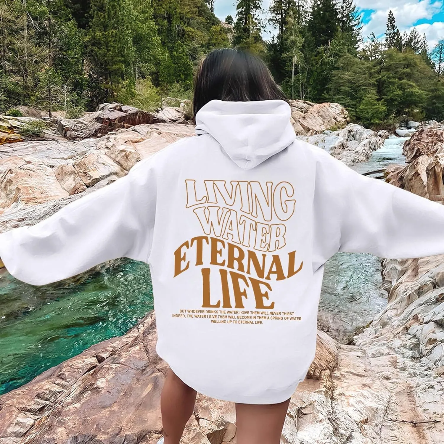 Living Water Eternal Life Christian Womens Hoodies Jesus Faith Graphic Oversized Long Sleeve Sweatshirts Fall Casual Pullover
