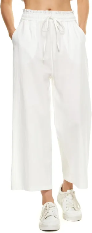 LNX Womens Wide Leg Linen Pants High Waisted Drawstring Flowy Casual Crop Trousers with Pockets