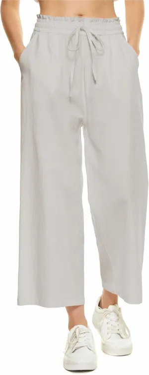 LNX Womens Wide Leg Linen Pants High Waisted Drawstring Flowy Casual Crop Trousers with Pockets