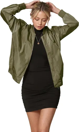 Lock and Love Women's Classic Lightweight Jacket Multi Pocket Windbreaker Bomber Jacket