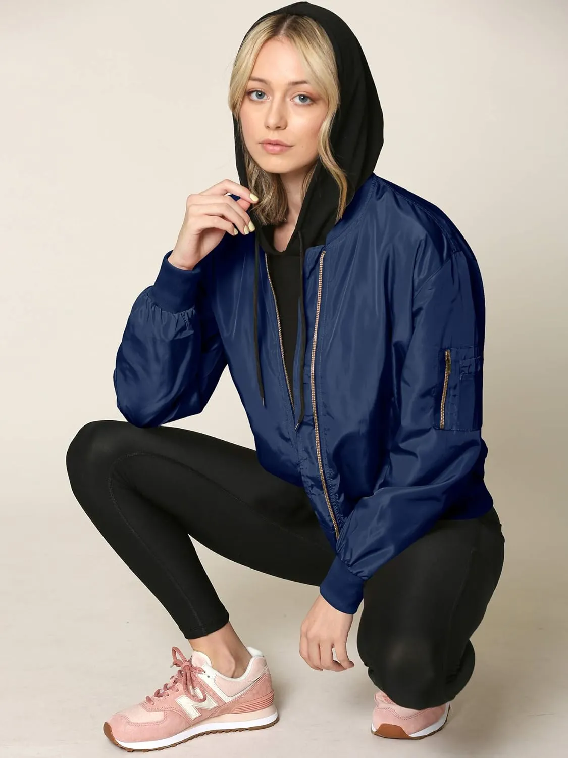 Lock and Love Women's Classic Lightweight Jacket Multi Pocket Windbreaker Bomber Jacket