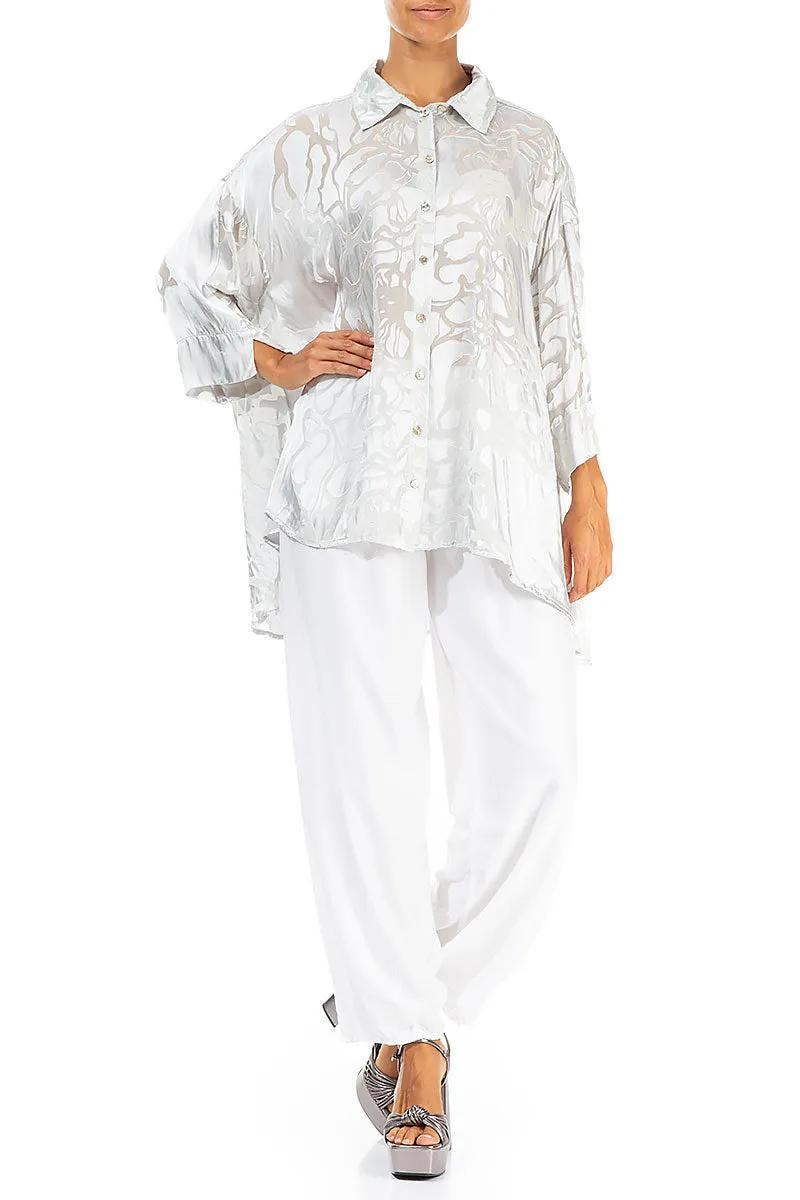 Loose Floral Light Grey Silk Shirt