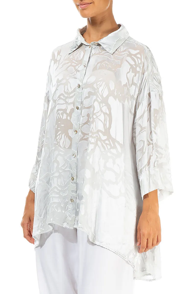 Loose Floral Light Grey Silk Shirt