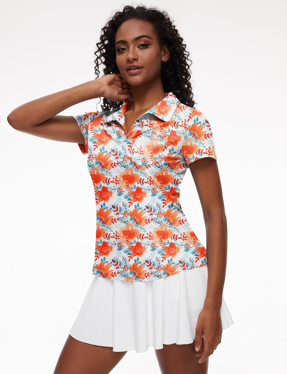 Loovoo Womens Golf Shirts Short Sleeve Collared V-Neck Casual Polos Quick Dry Workout Tennis Tops
