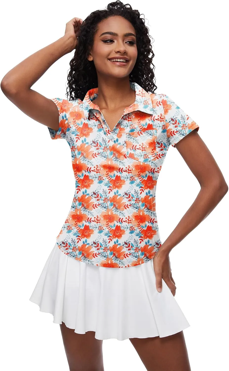 Loovoo Womens Golf Shirts Short Sleeve Collared V-Neck Casual Polos Quick Dry Workout Tennis Tops