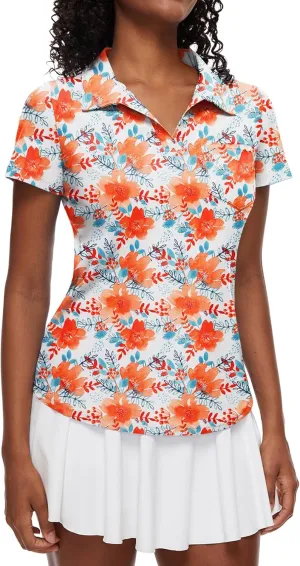 Loovoo Womens Golf Shirts Short Sleeve Collared V-Neck Casual Polos Quick Dry Workout Tennis Tops