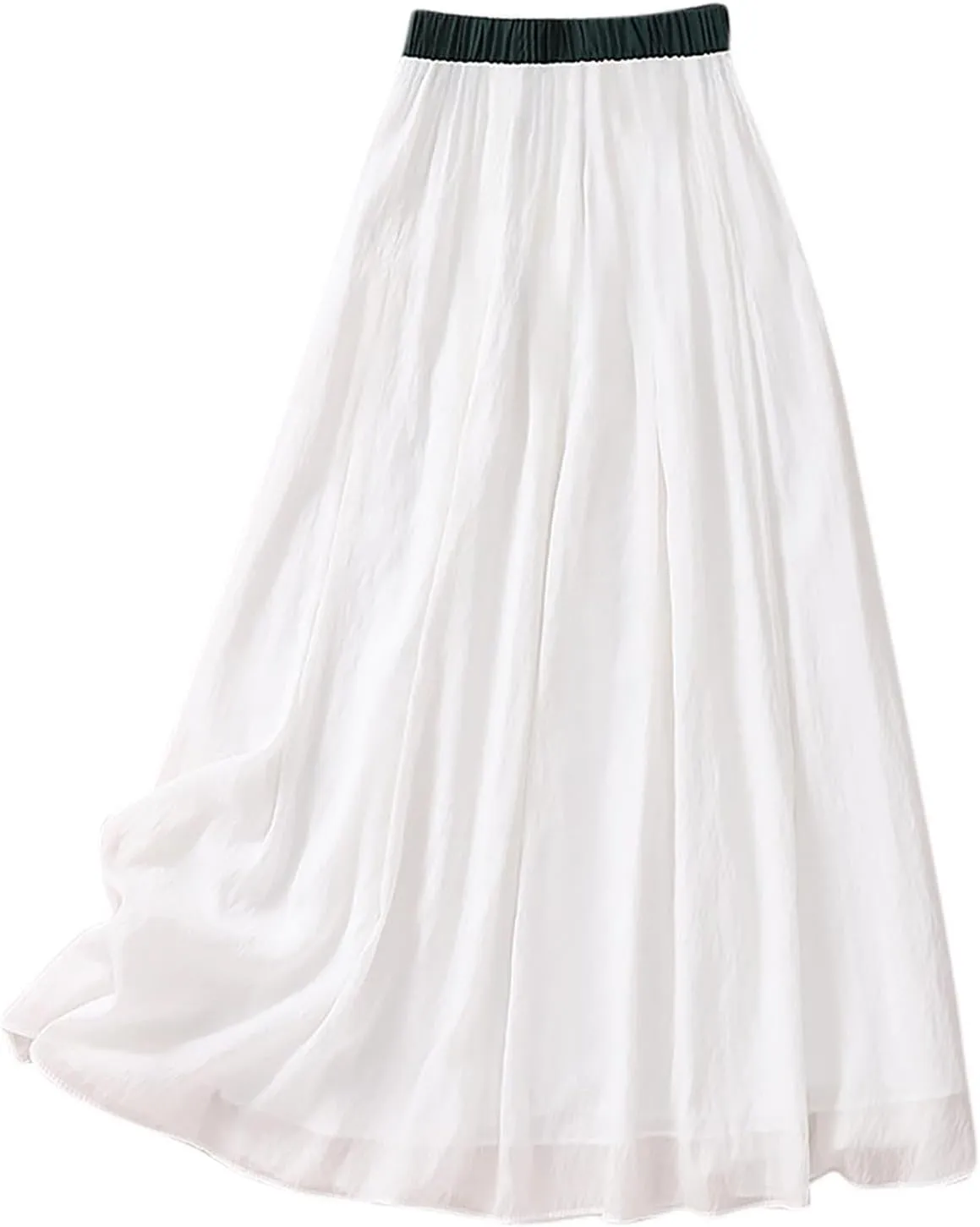Lpmadey Women's Bohemian Style Elastic Waist Band Cotton Linen Long Maxi Skirt Dress 2024 Summer Solid A-Line Flared Skirts