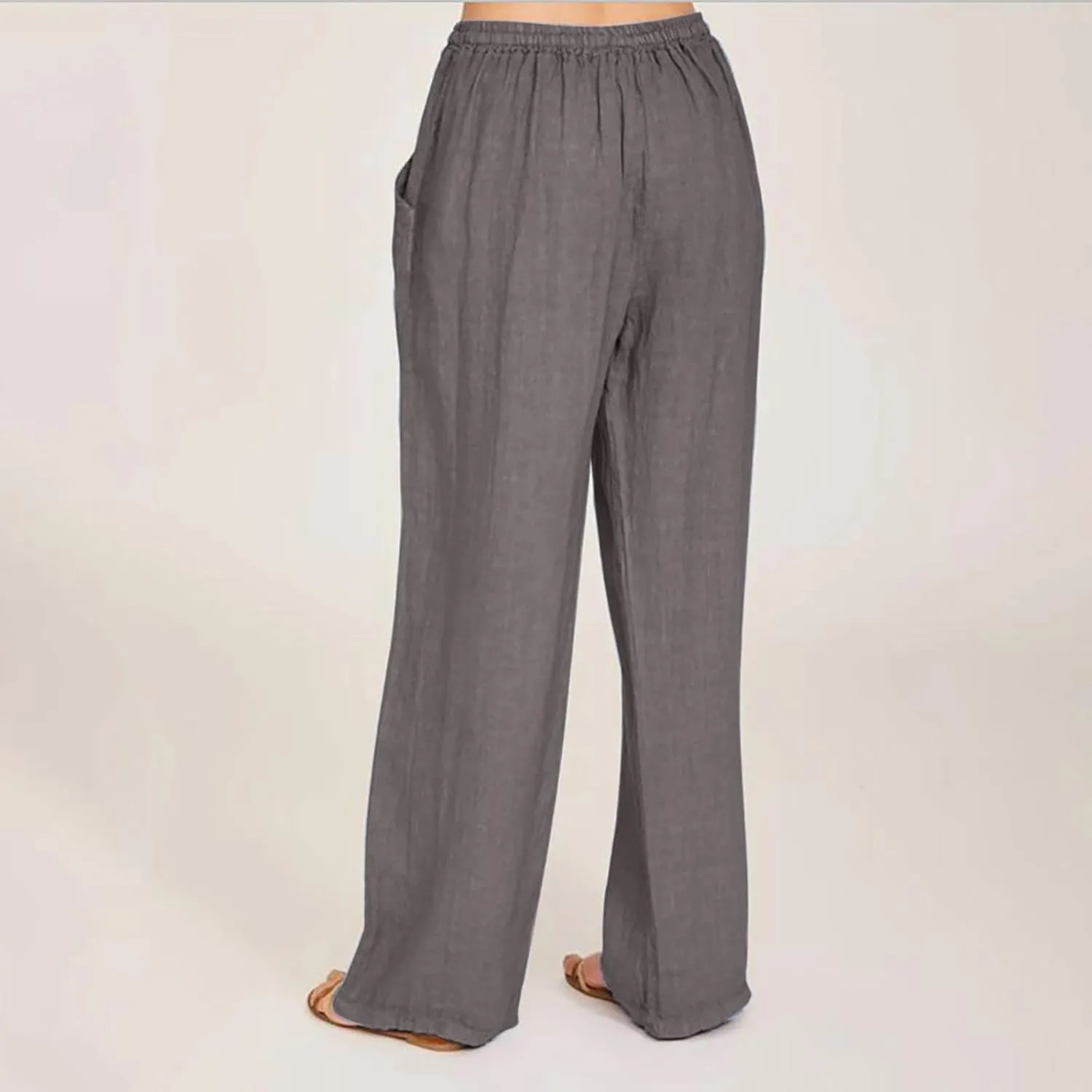 LRMQS Womens Pants Casual Trendy 2024 Spring Drawstring Loose Fit Trouser Lounge Beach Straight Linen Wide Leg Palazzo Outfit
