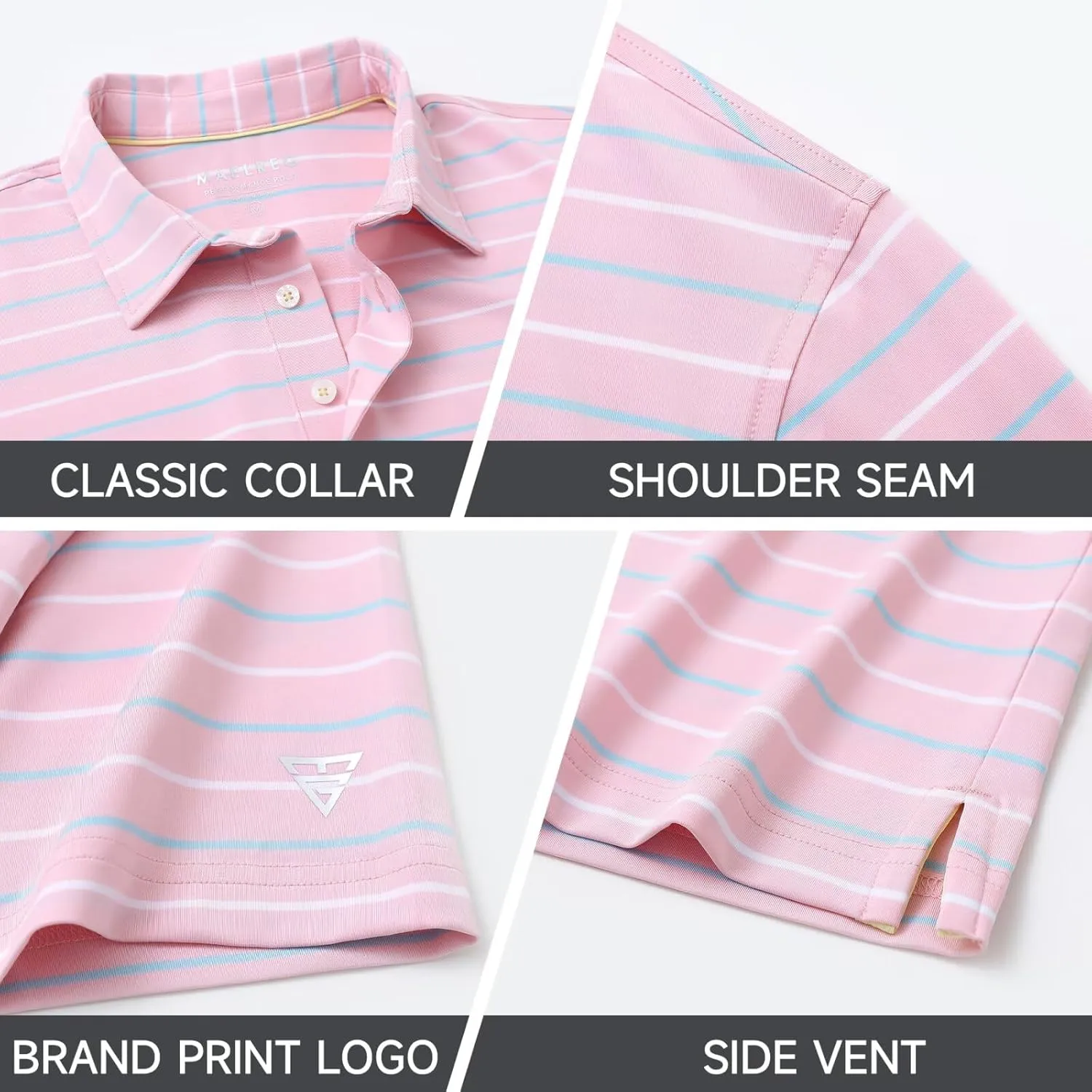 M MAELREG Golf Shirts for Men Short Sleeve Dry Fit Striped Performance Lightweight Moisture Wicking Collared Casual Golf Polo