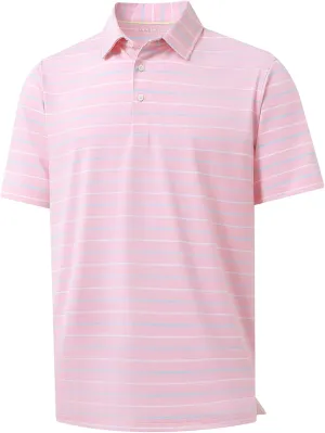 M MAELREG Golf Shirts for Men Short Sleeve Dry Fit Striped Performance Lightweight Moisture Wicking Collared Casual Golf Polo