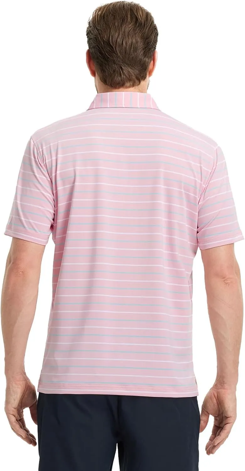 M MAELREG Golf Shirts for Men Short Sleeve Dry Fit Striped Performance Lightweight Moisture Wicking Collared Casual Golf Polo