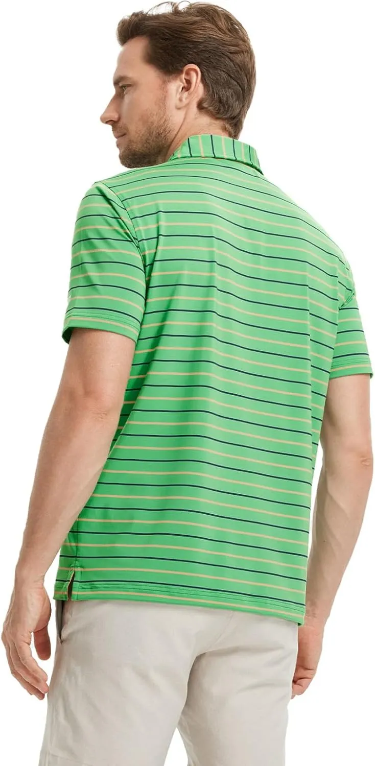 M MAELREG Golf Shirts for Men Short Sleeve Dry Fit Striped Performance Lightweight Moisture Wicking Collared Casual Golf Polo