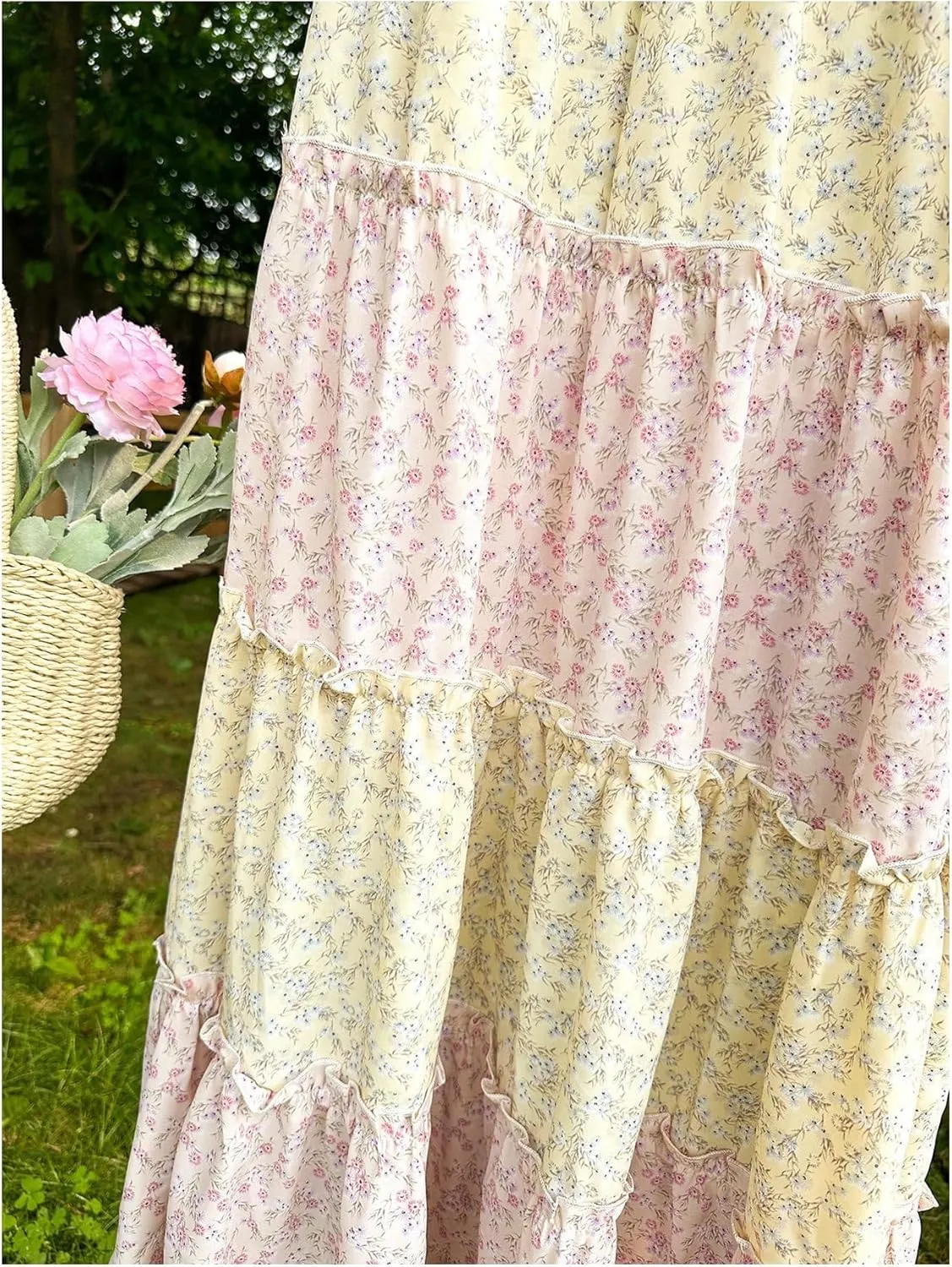 MakeMeChic Women's Plaid Print Tiered Layer A Line Ruffle Hem Loose Fit Casual Long Maxi Skirts
