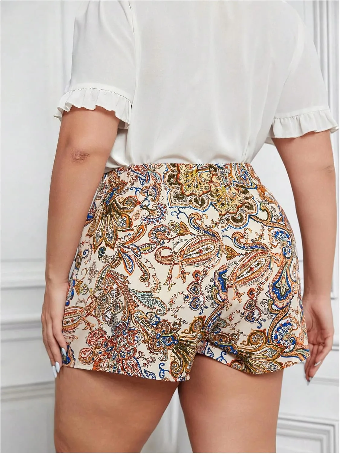 MakeMeChic Women's Plus Size Shorts Floral Paisley Print Twist Front Boho Skort