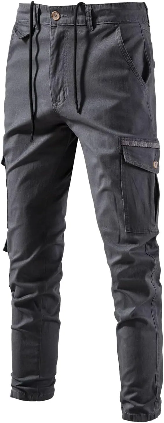 Mans Versatile Cargo Sweatpants Lightweight Solid Color Trouser Outdoor Military Multi Pocket Fashion Leisure Hiking Overalls