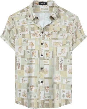 MCEDAR Mens Casual Short Sleeve Button Up Vintage Summer Hawaiian Beach Vacation Shirts (Size S-5XL Big and Tall)