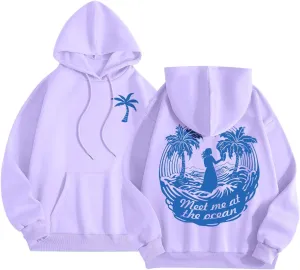 Meet Me at The Ocean Oversized Hoodies for Women Casual Drawstring Sweatshirt Fashion Long Sleeve Pullover