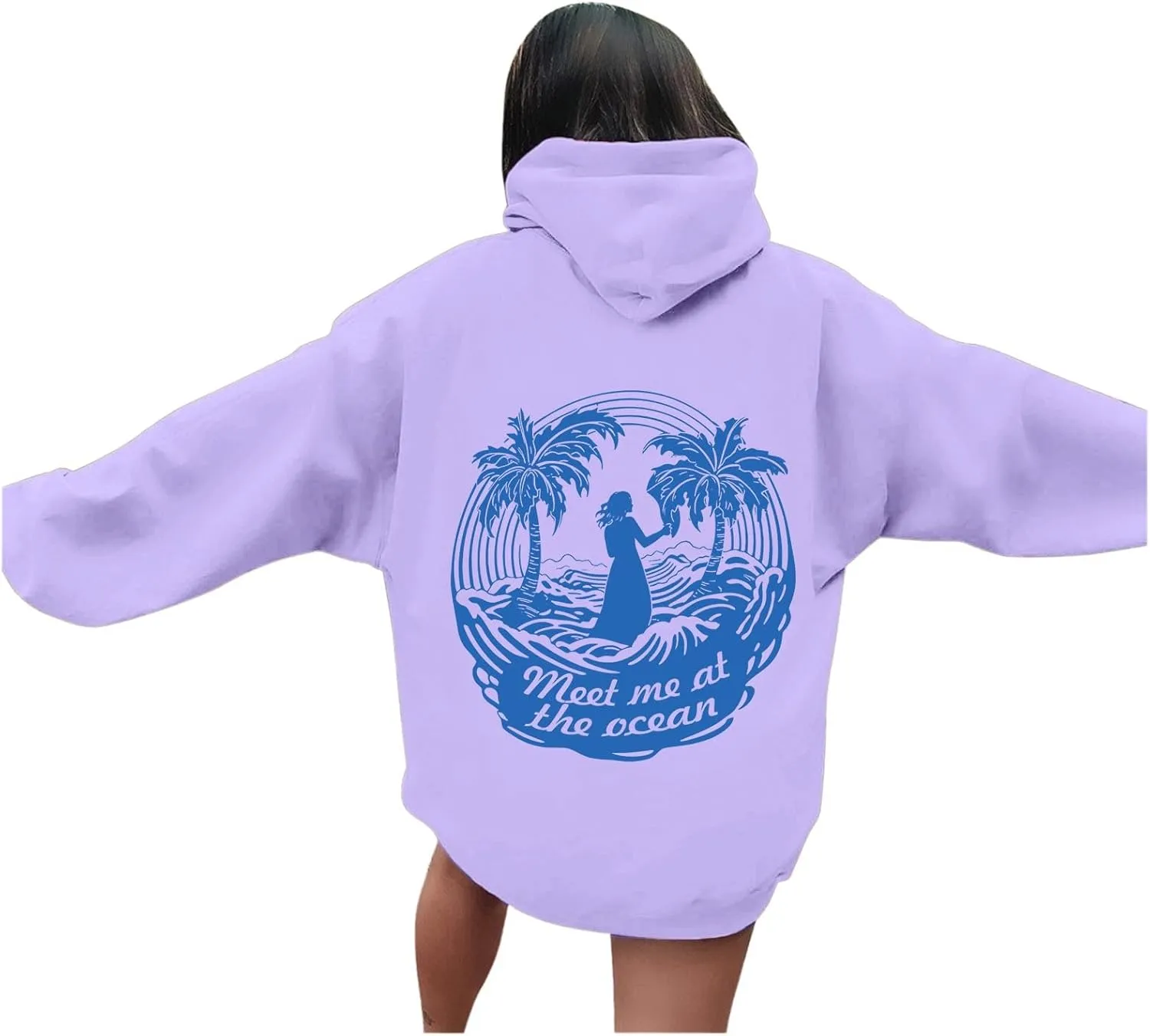 Meet Me at The Ocean Oversized Hoodies for Women Casual Drawstring Sweatshirt Fashion Long Sleeve Pullover