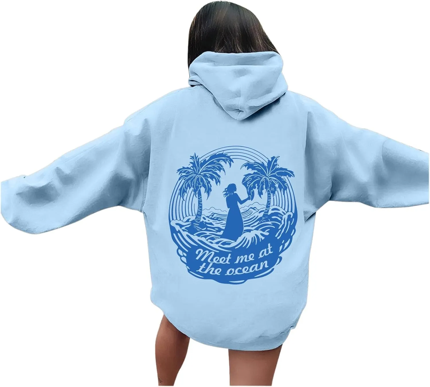 Meet Me at The Ocean Oversized Hoodies for Women Casual Drawstring Sweatshirt Fashion Long Sleeve Pullover