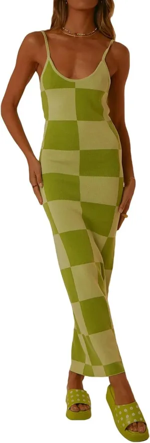 Melliflo Womens Sleeveless Maxi Tank Dress Spaghetti Strap Pattern Print Long Bodycon Dress Sexy Slim Cami Dress