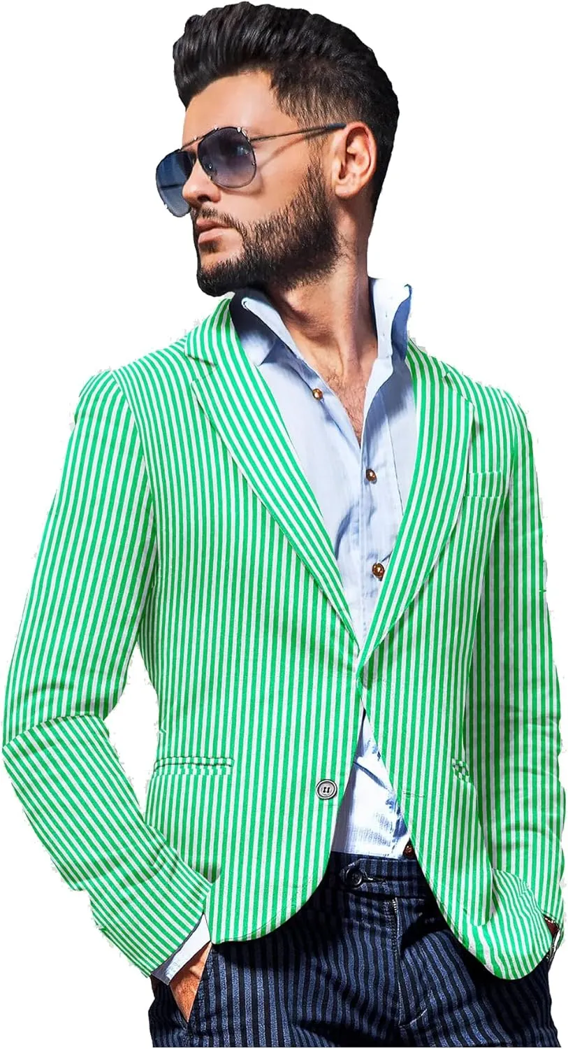 Men's Blazer 2 Button Long Sleeve Printed Regular Fit Suit Jacket Business Lightweight Casual Sport Coat