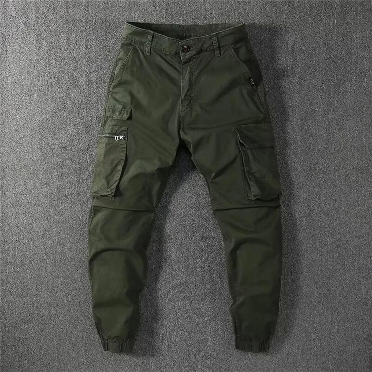 Men's Cargo Pants Slim Fit Work Pants with Zipper Pockets Elastic Waist Durable Outdoor Hiking Travel Jogger