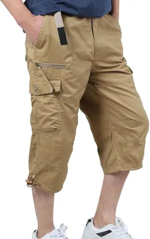 Mens Cargo Shorts 3/4 Relaxed Fit Army Tactical Running Shorts 7 Pockets Elastic Waist Cotton Sports Hiking Pants 2024 Trend