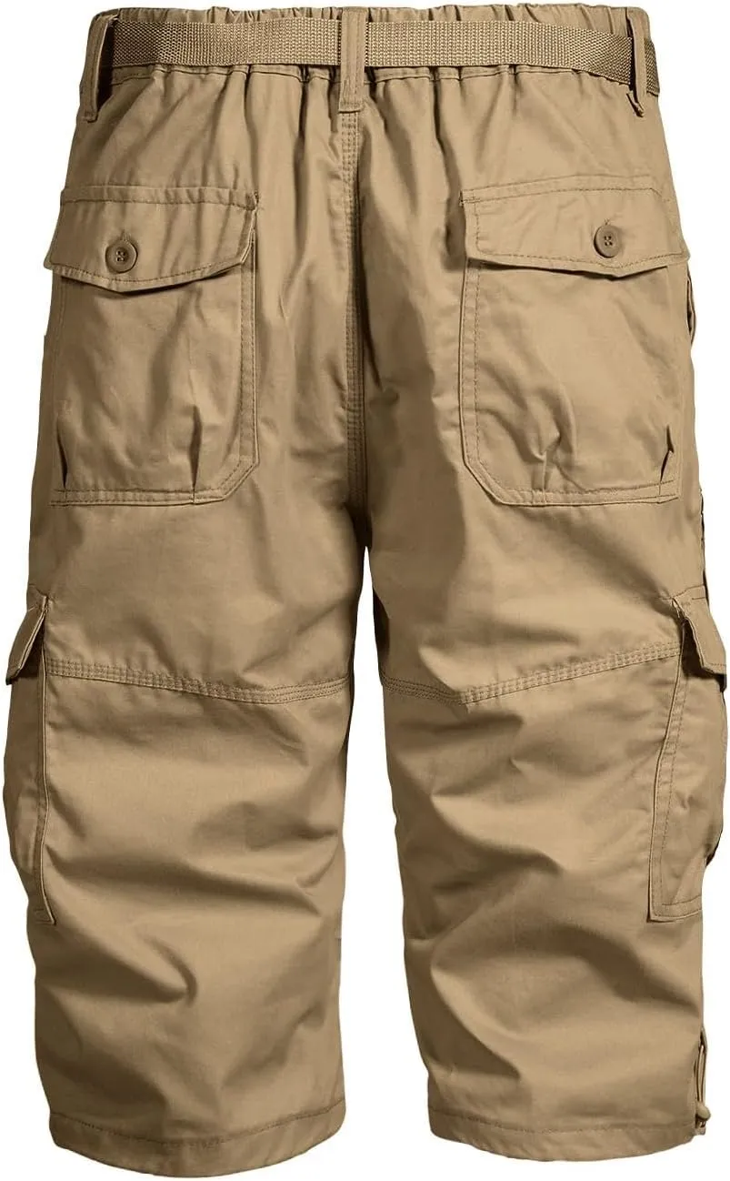 Mens Cargo Shorts 3/4 Relaxed Fit Army Tactical Running Shorts 7 Pockets Elastic Waist Cotton Sports Hiking Pants 2024 Trend