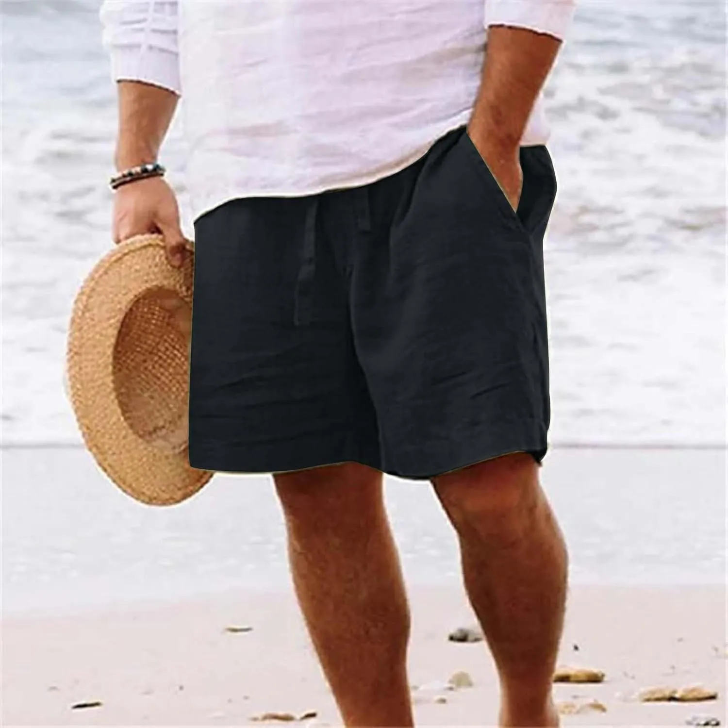 Mens Casual Drawstring Beach Shorts Lightweight Summer Yoga Golf Shorts with Pockets Trendy Resort Wear Shorts for Men