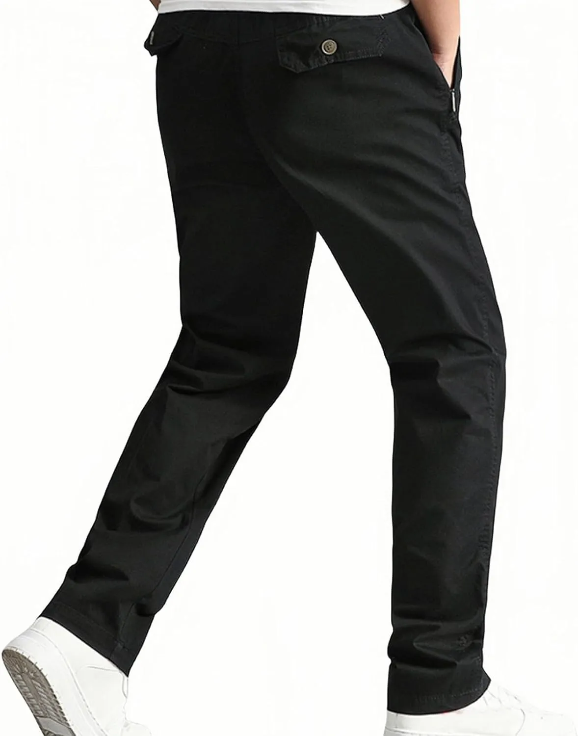 Men's Casual Pants Heavy Cotton Slim Fit Long Pants Stretch Waist Drawstring Athletic Work Pants Fall Trousers 2024