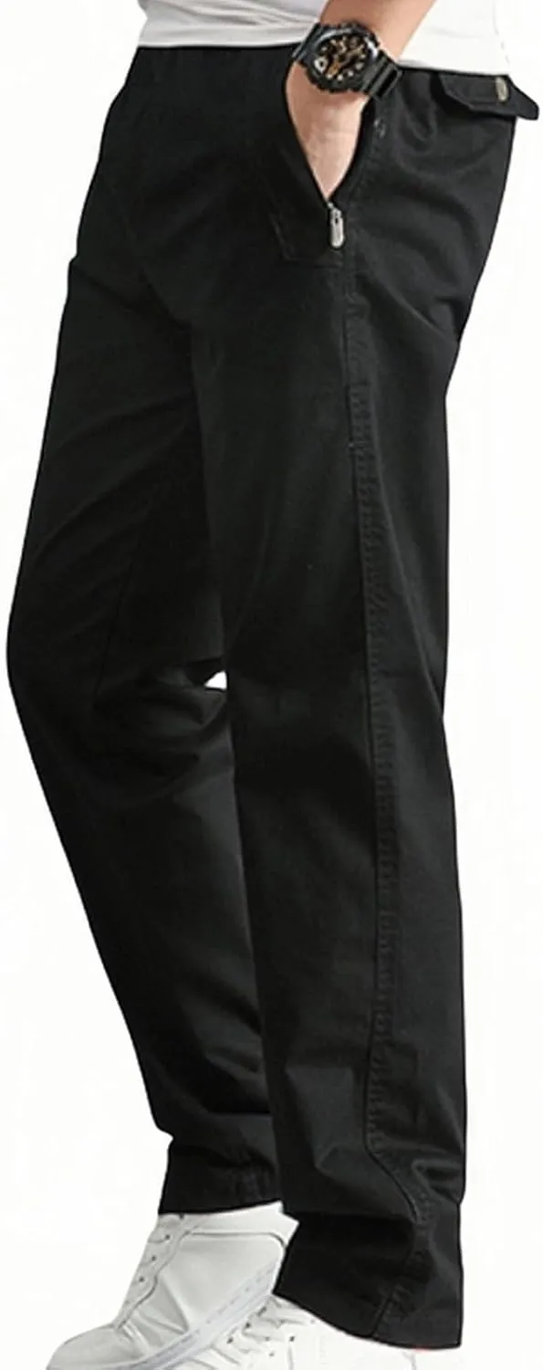 Men's Casual Pants Heavy Cotton Slim Fit Long Pants Stretch Waist Drawstring Athletic Work Pants Fall Trousers 2024