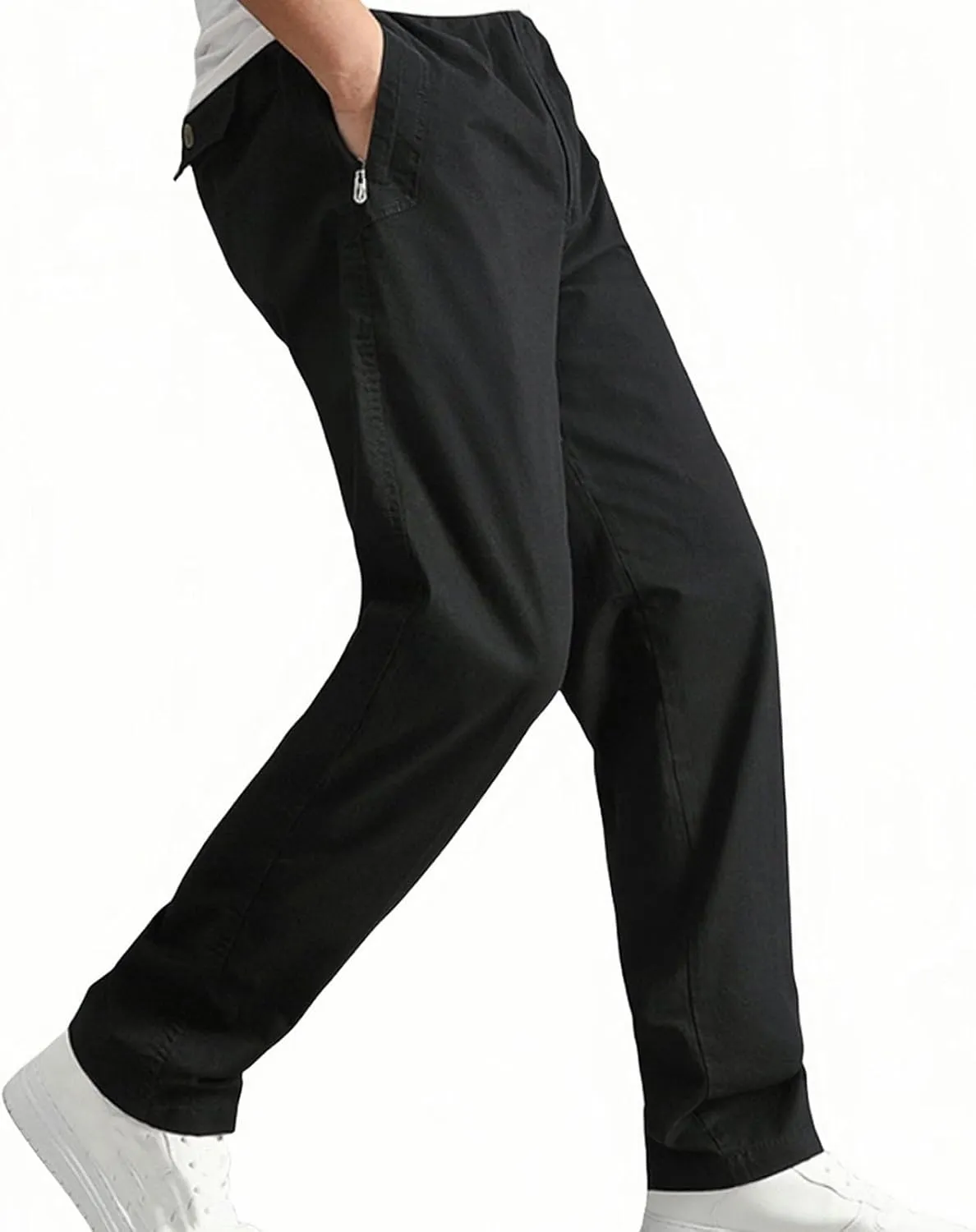 Men's Casual Pants Heavy Cotton Slim Fit Long Pants Stretch Waist Drawstring Athletic Work Pants Fall Trousers 2024