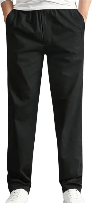 Men's Casual Pants Heavy Cotton Slim Fit Long Pants Stretch Waist Drawstring Athletic Work Pants Fall Trousers 2024