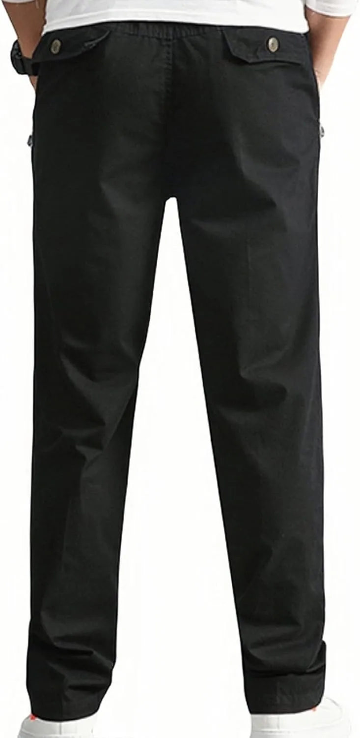 Men's Casual Pants Heavy Cotton Slim Fit Long Pants Stretch Waist Drawstring Athletic Work Pants Fall Trousers 2024