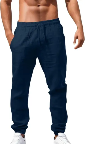Mens Combat Cargo Pants Casual Linen Elasticated Pant Straight Leg Sweatpants Joggers Baggy Training Jogger