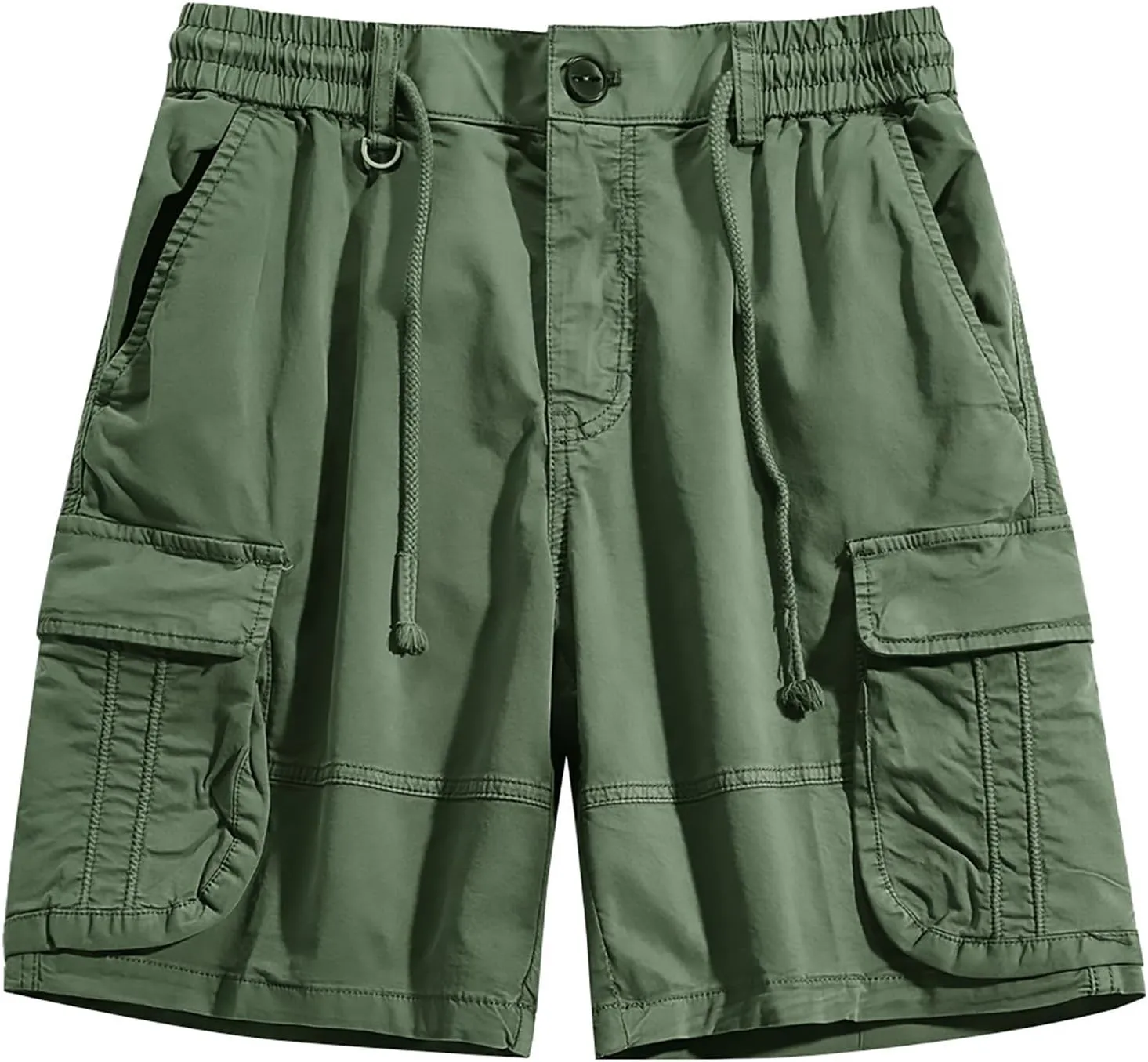 Mens Drawstring Cargo Shorts Straight Leg Military Tactical Combat Hiking Fishing Pants Multi-Pockets Fitness Sports Bermuda