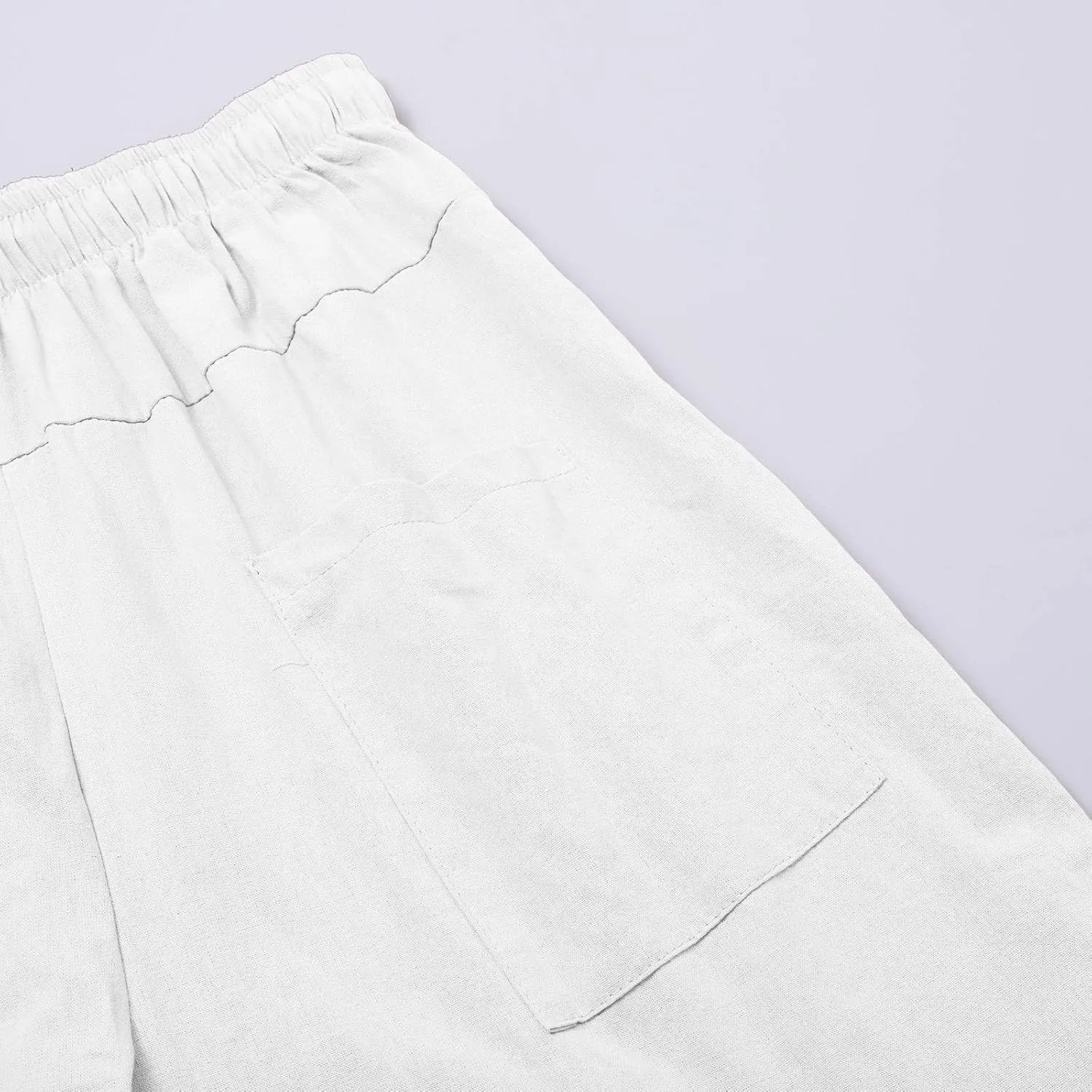 Mens Elastic High Waist Drawstring Baggy Beach Casual Pants Cotton and Linen Capri Pants Summer Outdoor Vacation Shorts 2024