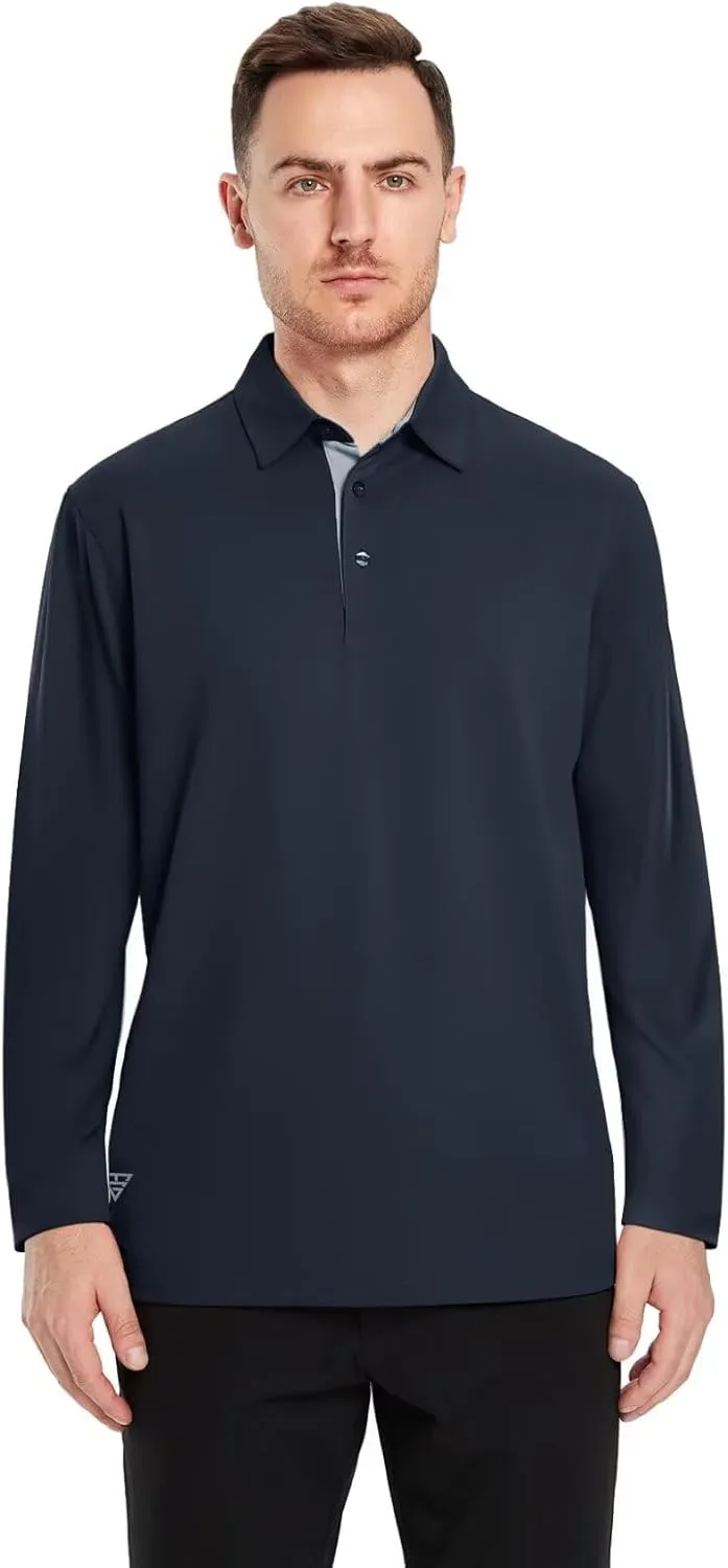 Mens Golf Shirt Short and Long Sleeve Moisture Wicking Dry Fit Performance Solid Casual Pique Golf Polo Shirts for Men