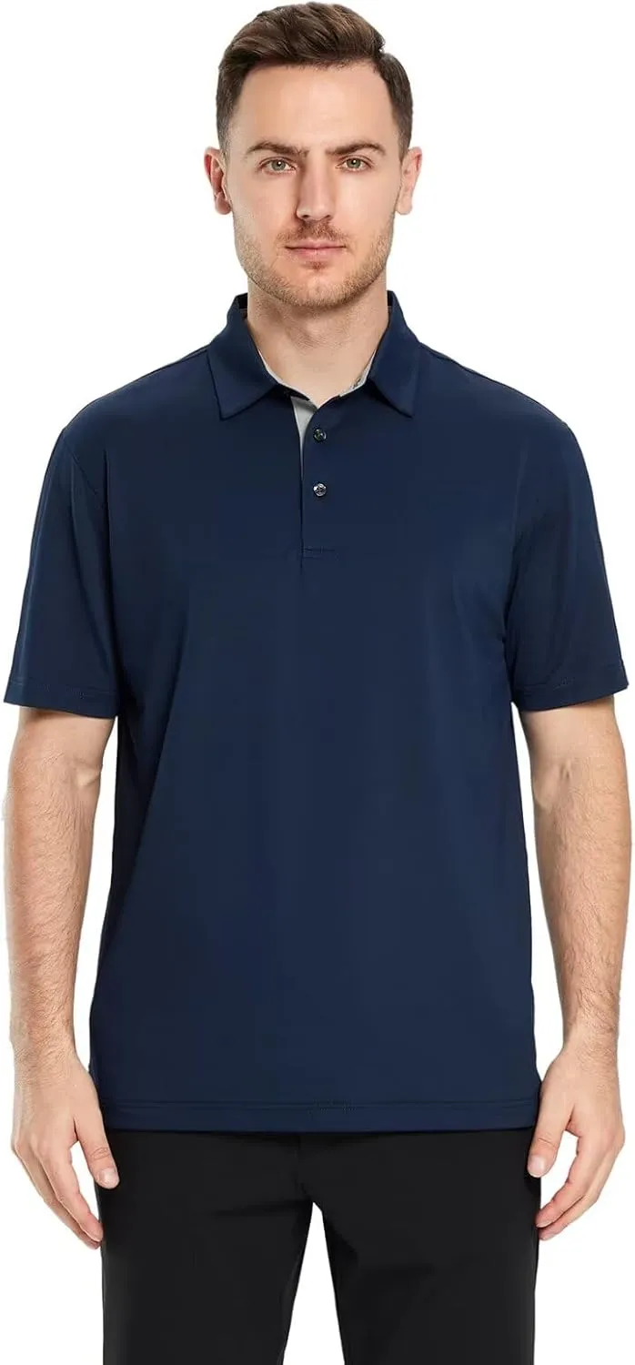 Mens Golf Shirt Short and Long Sleeve Moisture Wicking Dry Fit Performance Solid Casual Pique Golf Polo Shirts for Men