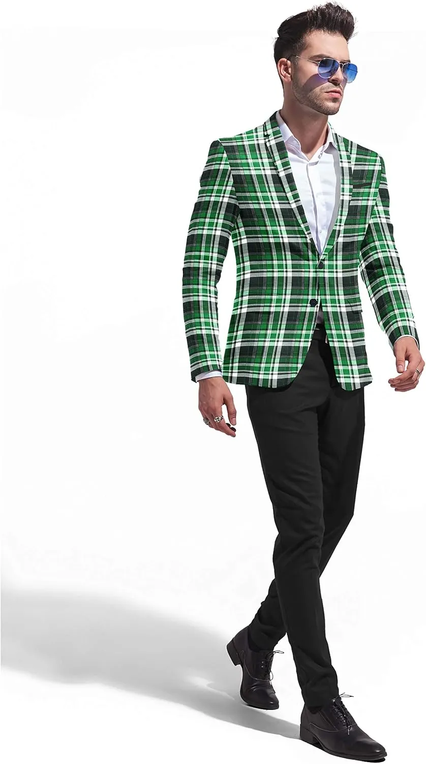 Men's Plaid Blazer 2 Button Lightweight Regular Fit Checked Plaid Suit Sport Coat Jacket Casual Daily Dress Jacket Sport Coat