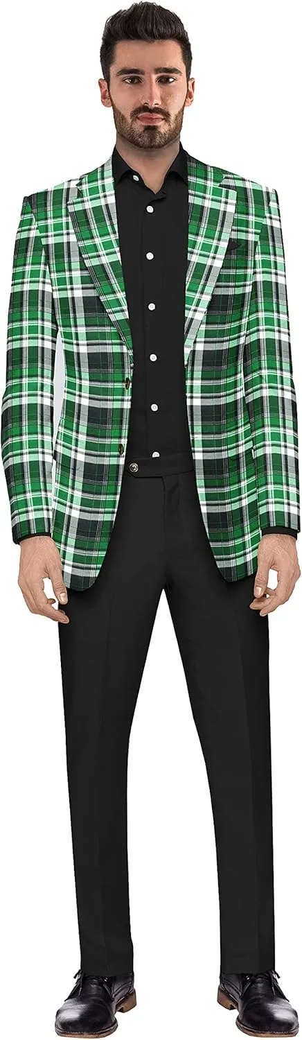 Men's Plaid Blazer 2 Button Lightweight Regular Fit Checked Plaid Suit Sport Coat Jacket Casual Daily Dress Jacket Sport Coat