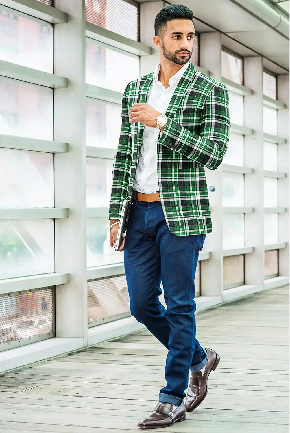 Men's Plaid Blazer 2 Button Lightweight Regular Fit Checked Plaid Suit Sport Coat Jacket Casual Daily Dress Jacket Sport Coat
