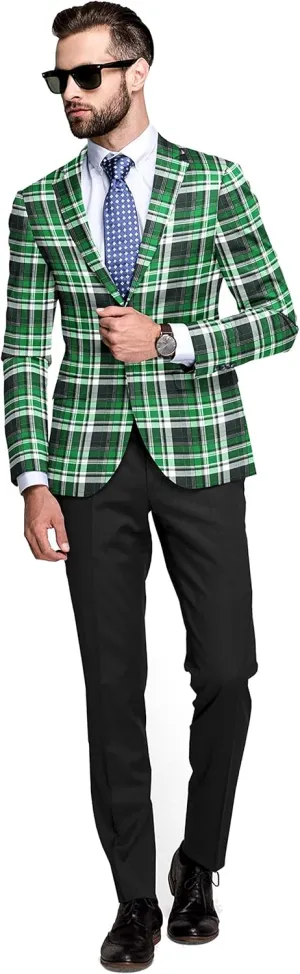 Men's Plaid Blazer 2 Button Lightweight Regular Fit Checked Plaid Suit Sport Coat Jacket Casual Daily Dress Jacket Sport Coat